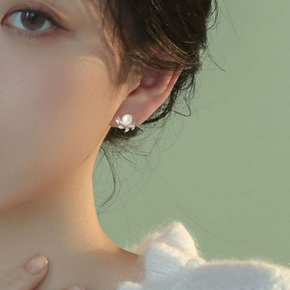 Faux Pearl Rhinestone Stud Earring / Clip On Earring