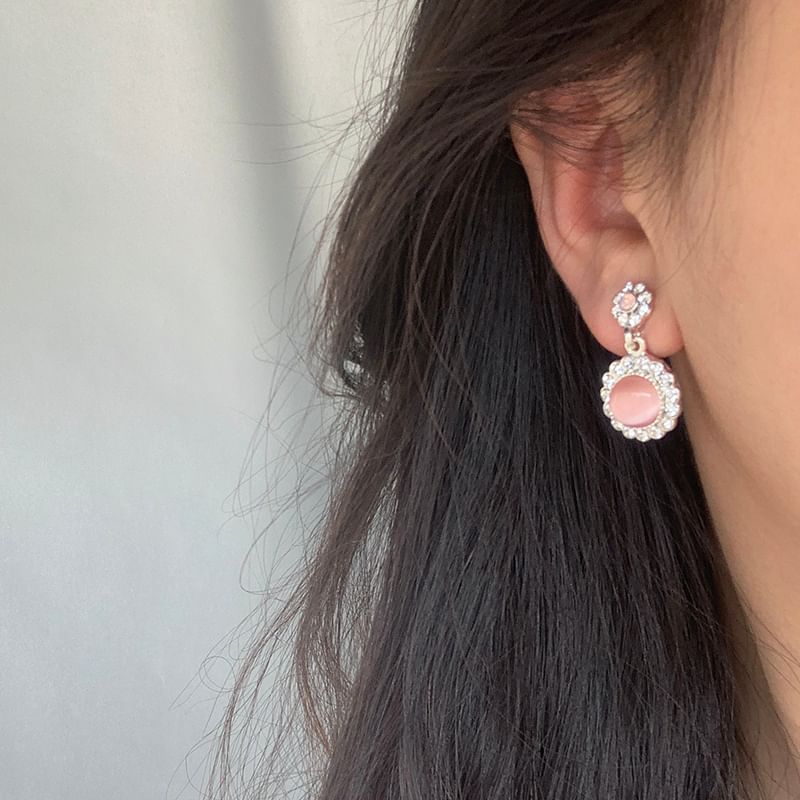 Cabochon Rhinestone Drop Earring / Clip On Earring