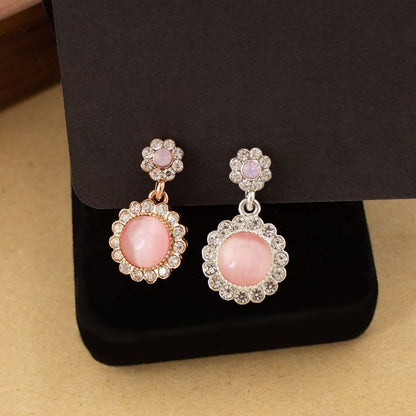 Cabochon Rhinestone Drop Earring / Clip On Earring