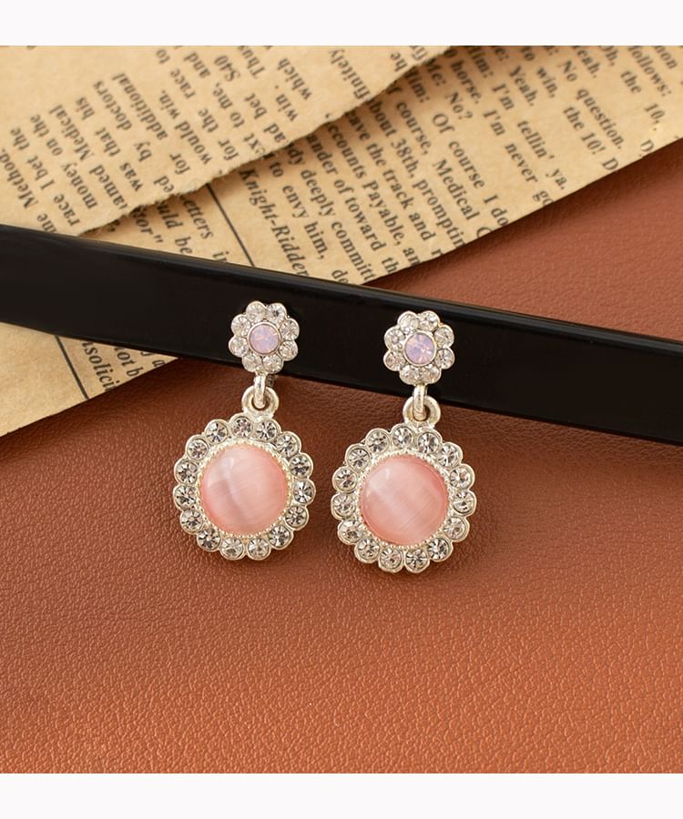 Cabochon Rhinestone Drop Earring / Clip On Earring