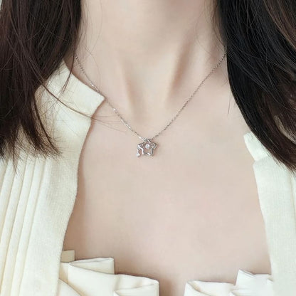 Star / Faux Pearl / Rhinestone Pendant Necklace