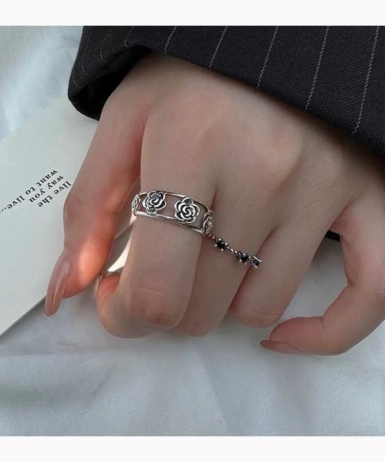 Flower / Rhinestone Open Ring / Set