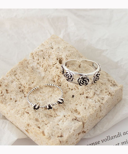 Flower / Rhinestone Open Ring / Set