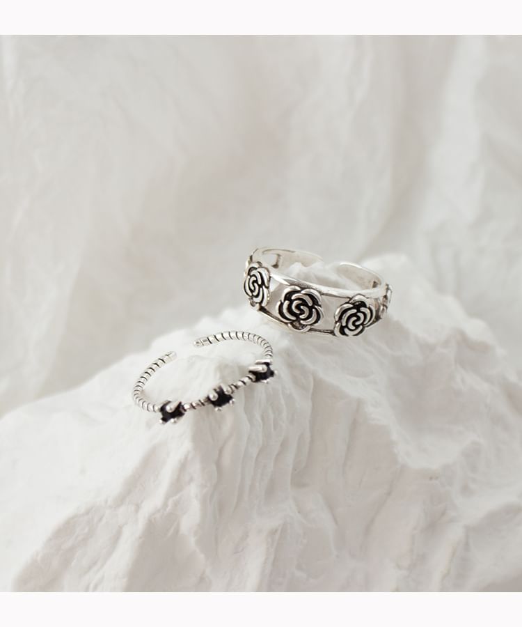 Flower / Rhinestone Open Ring / Set