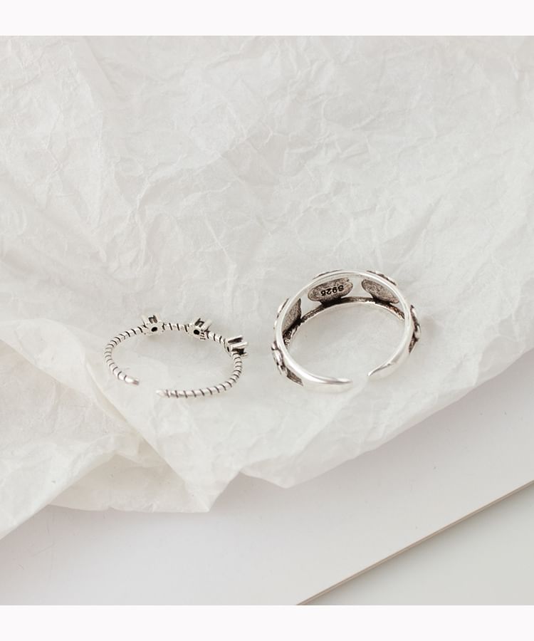 Flower / Rhinestone Open Ring / Set