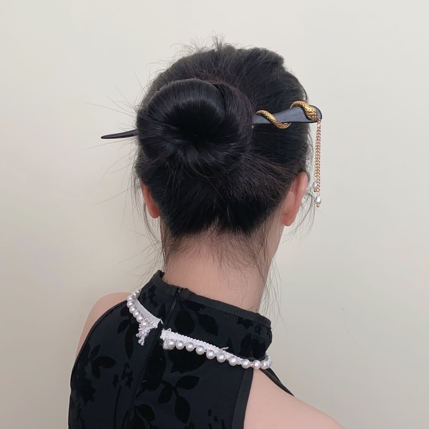 Snake Faux Pearl Fringed Hair Stick