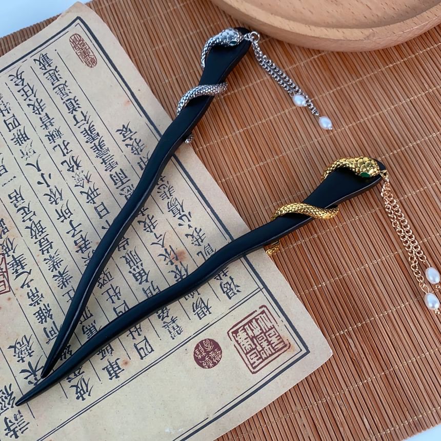 Snake Faux Pearl Fringed Hair Stick