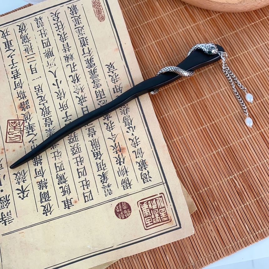 Snake Faux Pearl Fringed Hair Stick