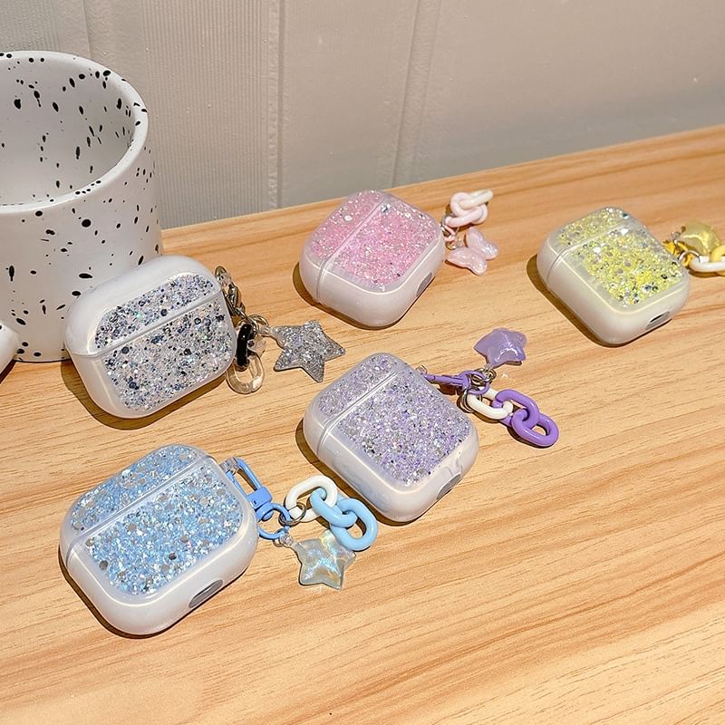 Sequined AirPods / Pro Earphone Case Skin with Charm (Various Designs)