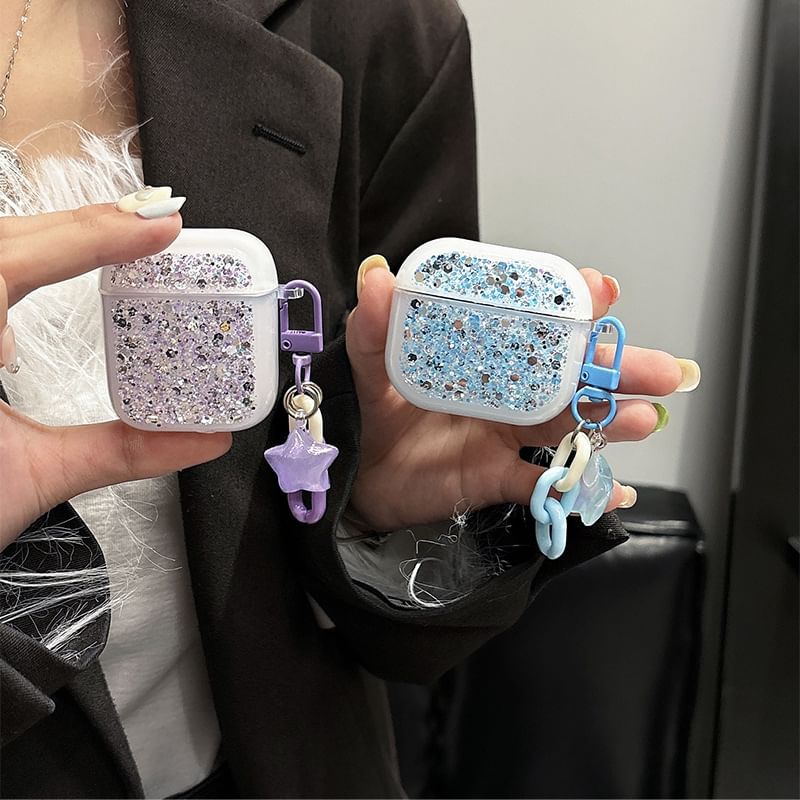 Sequined AirPods / Pro Earphone Case Skin with Charm (Various Designs)