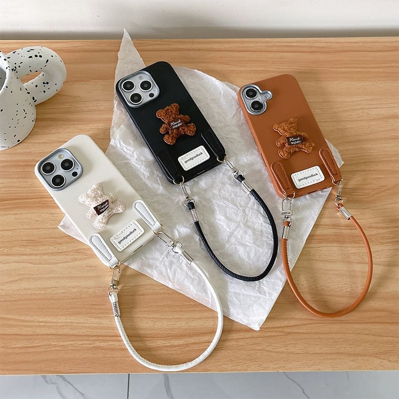 Bear Applique Phone Case with Strap