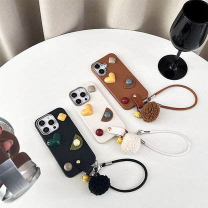 Geometric Phone Case with Pom Pom Strap