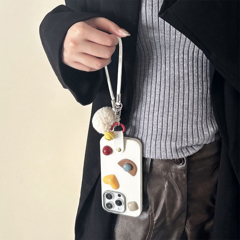 Geometric Phone Case with Pom Pom Strap