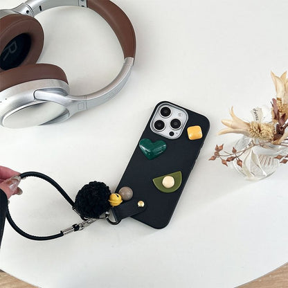 Geometric Phone Case with Pom Pom Strap