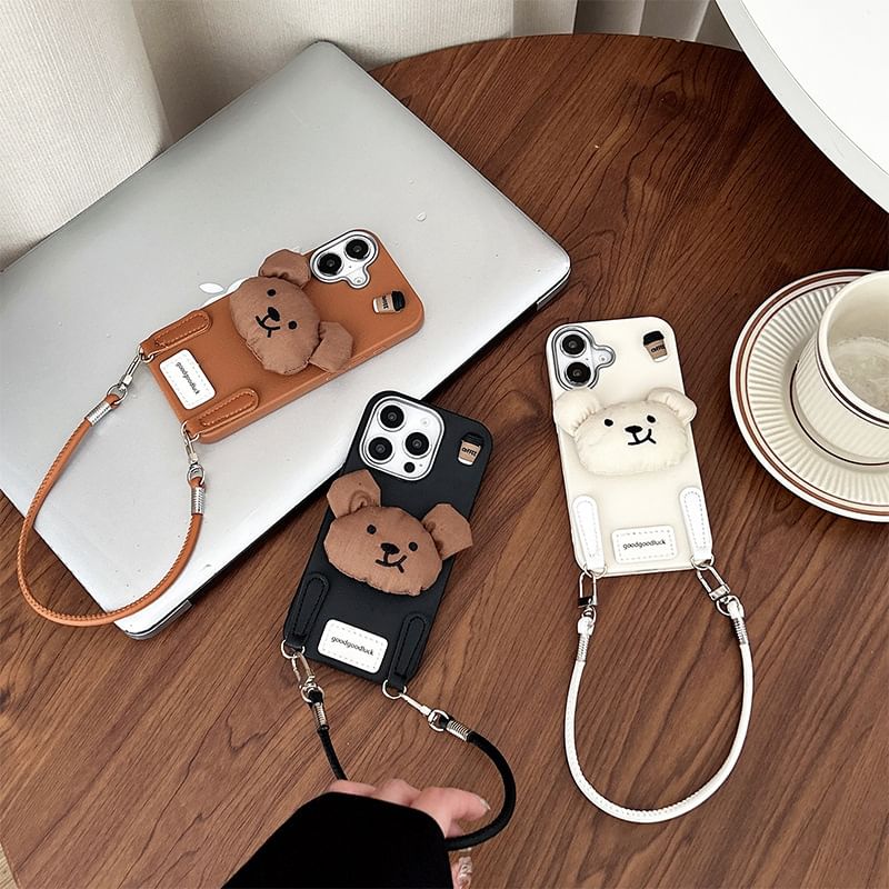 Puffed Bear Phone Case with Strap