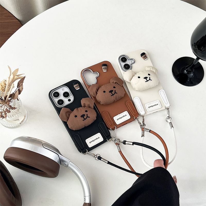 Puffed Bear Phone Case with Strap