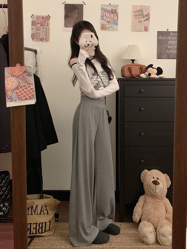 High Rise Plain Wide Leg Pants