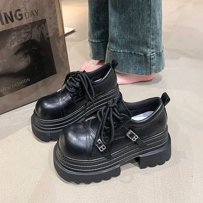 Platform Lettering Buckled Lace Up Oxfords