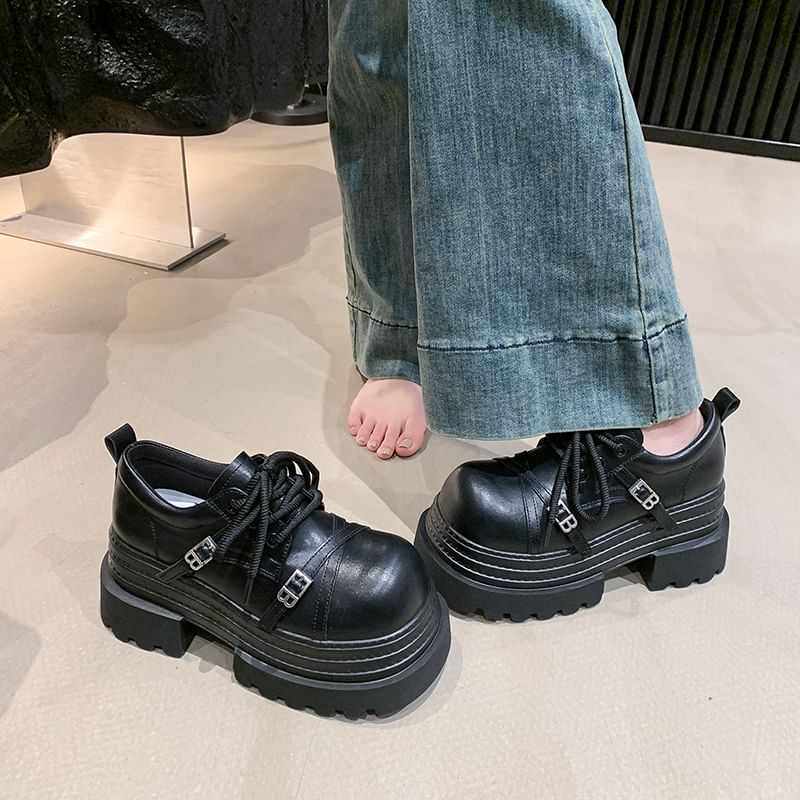 Platform Lettering Buckled Lace Up Oxfords