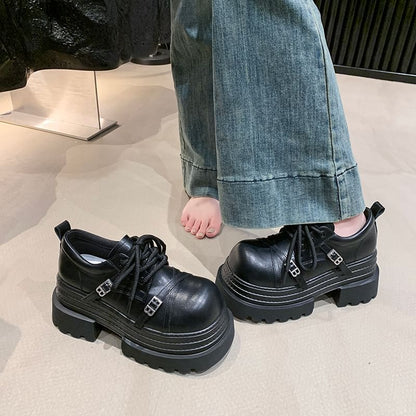 Platform Lettering Buckled Lace Up Oxfords