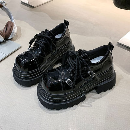 Platform Lettering Buckled Lace Up Oxfords