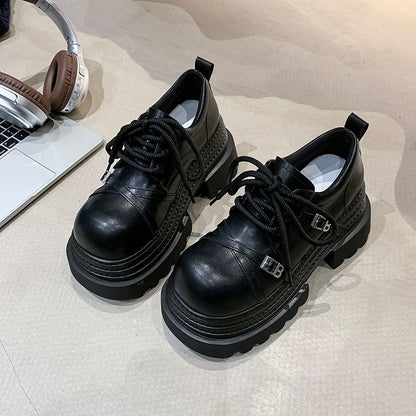 Platform Lettering Buckled Lace Up Oxfords