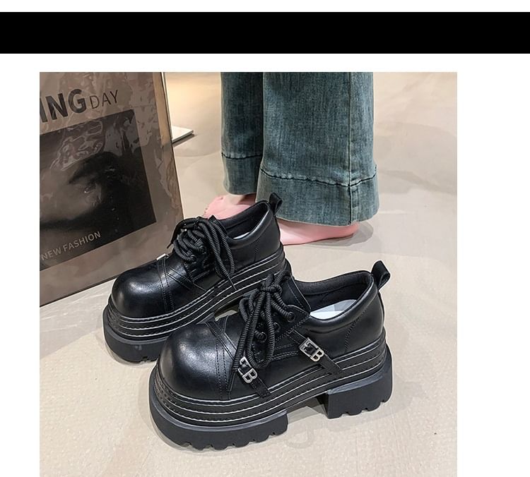 Platform Lettering Buckled Lace Up Oxfords