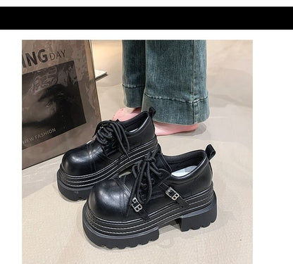 Platform Lettering Buckled Lace Up Oxfords