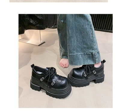Platform Lettering Buckled Lace Up Oxfords