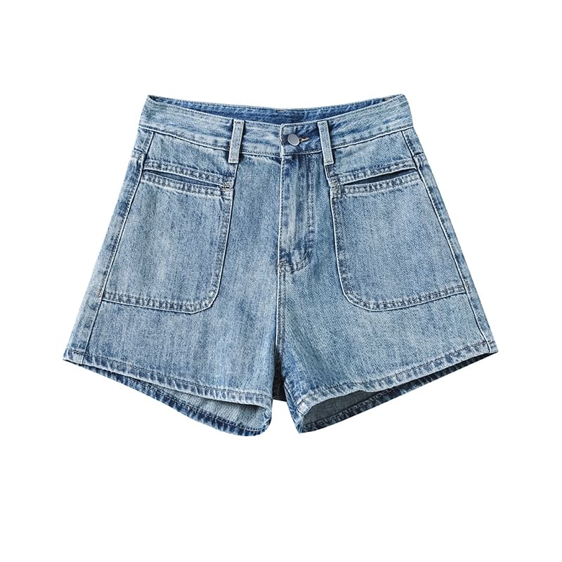 High Waist Washed Wide Leg Denim Shorts