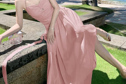 Halter Neck Cutout Ruched Open Back A-Line Maxi Dress