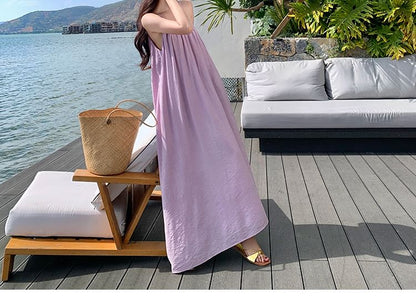 Spaghetti Strap Ruched Tunic Maxi Dress
