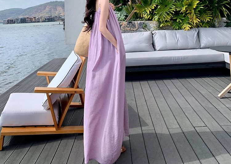 Spaghetti Strap Ruched Tunic Maxi Dress