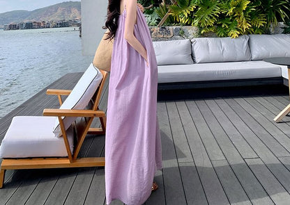 Spaghetti Strap Ruched Tunic Maxi Dress