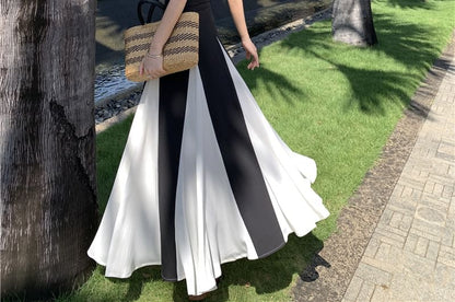 Spaghetti Strap V Neck Two Tone Open Back A-Line Maxi Dress