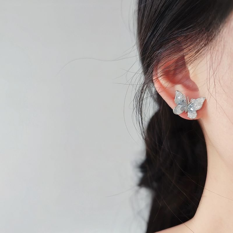 Rhinestone Butterfly Stud Earring / Clip On Earring