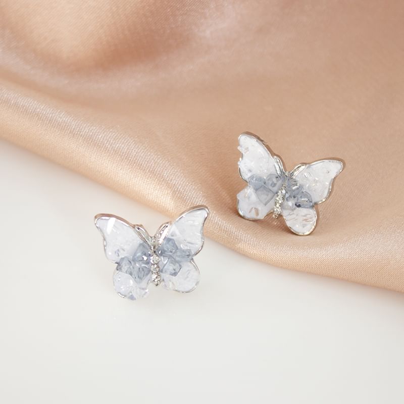 Rhinestone Butterfly Stud Earring / Clip On Earring