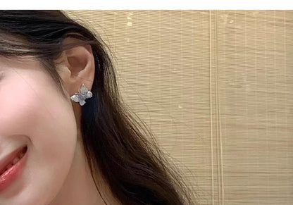 Rhinestone Butterfly Stud Earring / Clip On Earring