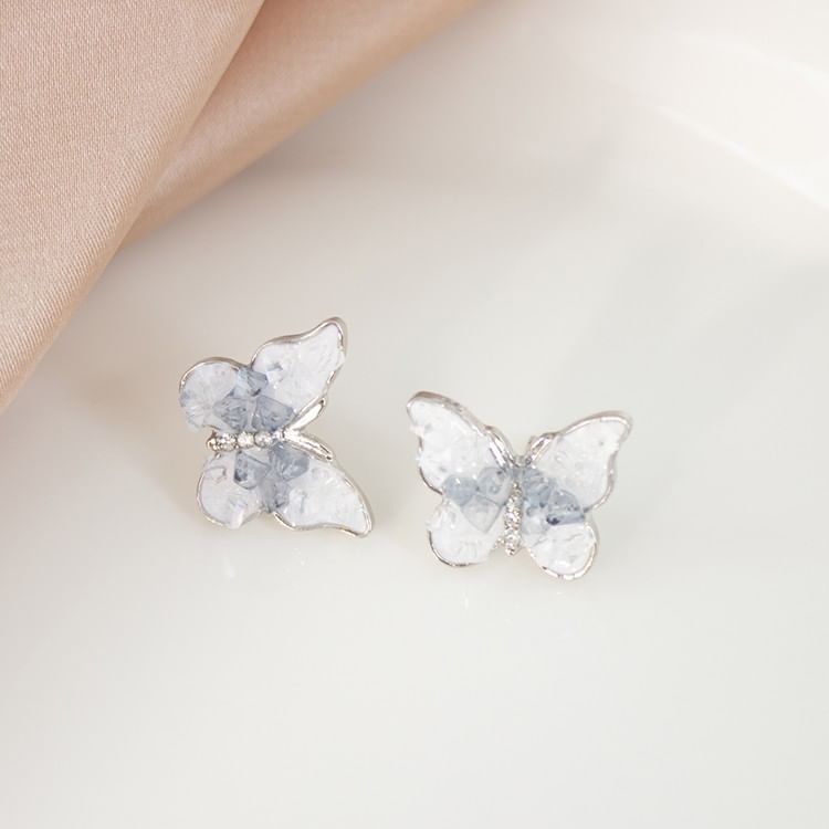 Rhinestone Butterfly Stud Earring / Clip On Earring