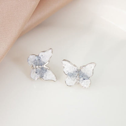 Rhinestone Butterfly Stud Earring / Clip On Earring