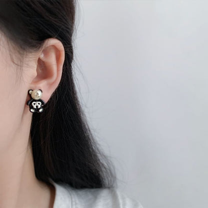 Faux Pearl Bear Stud Earring / Clip On Earring