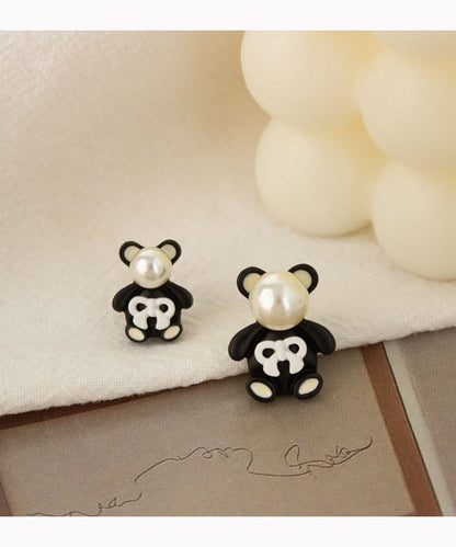 Faux Pearl Bear Stud Earring / Clip On Earring
