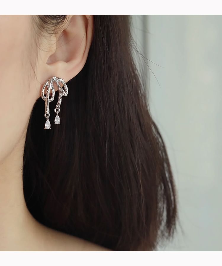 Rhinestone Bow Drop Earring / Clip On Earring