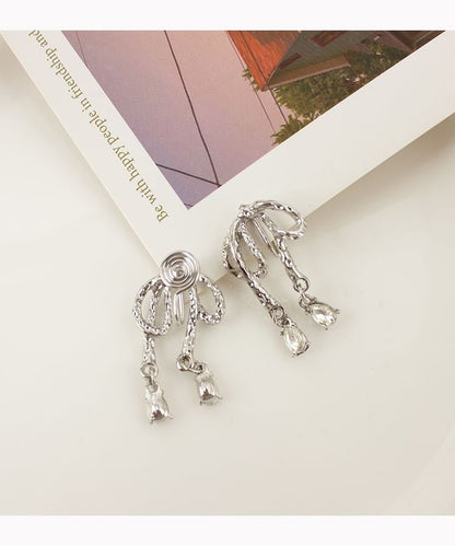 Rhinestone Bow Drop Earring / Clip On Earring