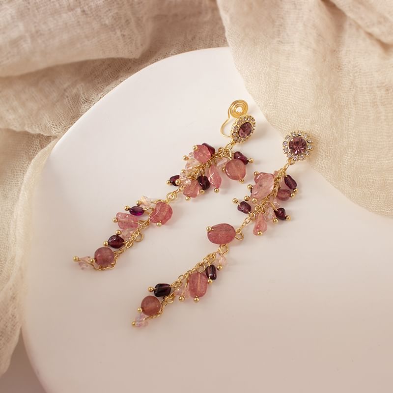 Rhinestone Beaded Drop Earring / Clip On Earring