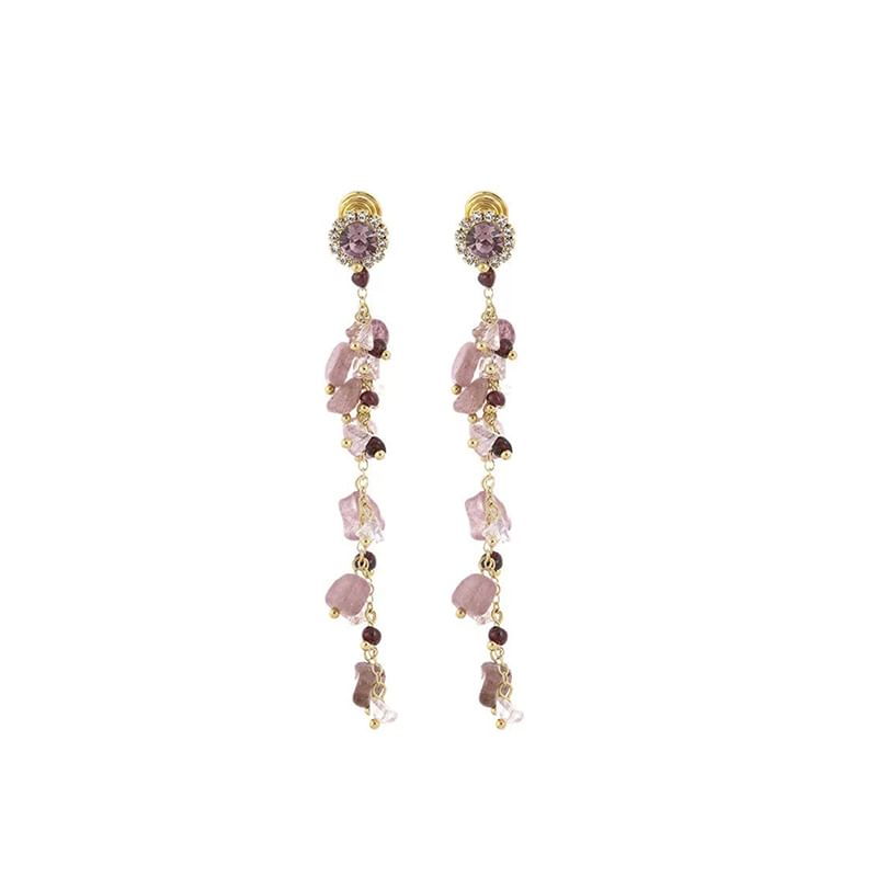 Rhinestone Beaded Drop Earring / Clip On Earring