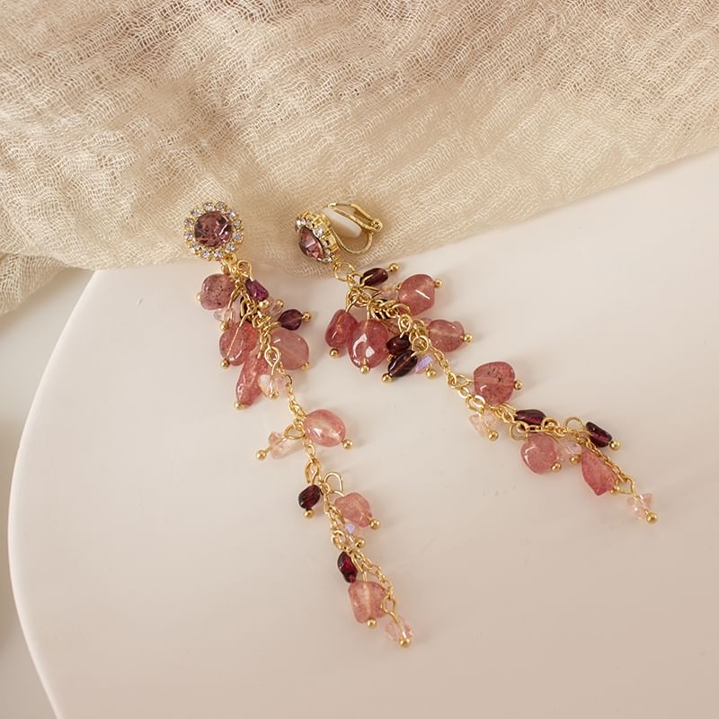 Rhinestone Beaded Drop Earring / Clip On Earring