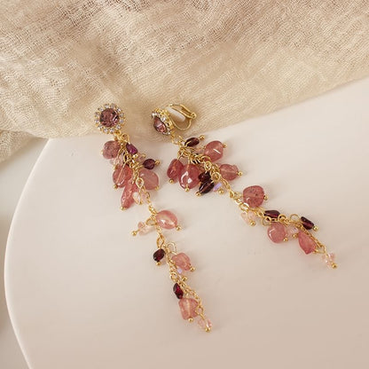 Rhinestone Beaded Drop Earring / Clip On Earring