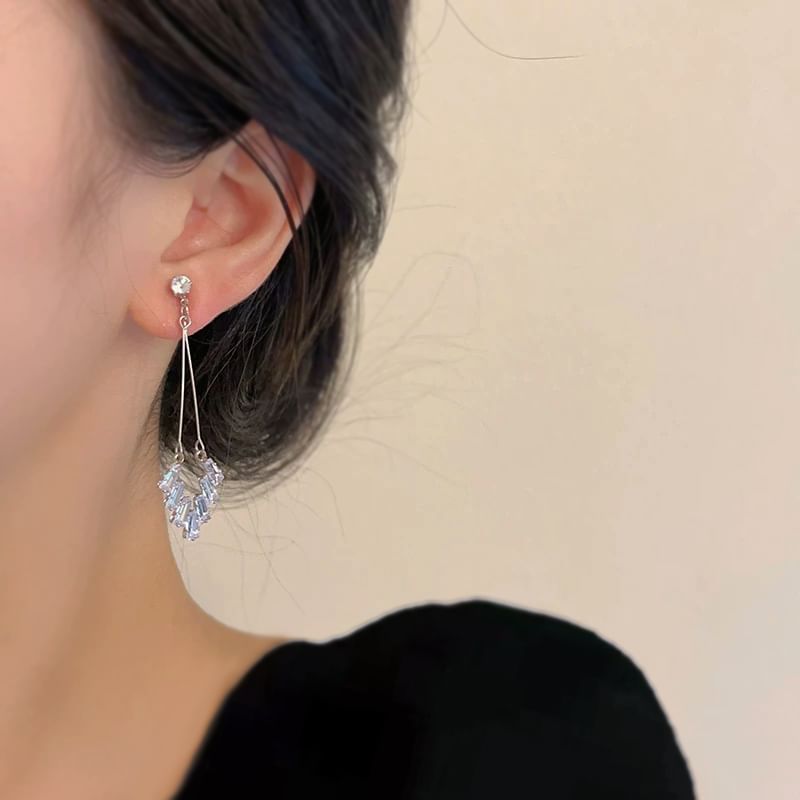 Rhinestone Geometric Drop Earring / Clip On Earring