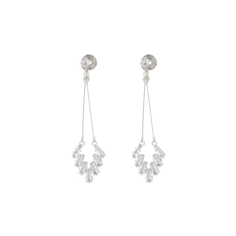 Rhinestone Geometric Drop Earring / Clip On Earring